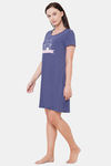 Soie Cotton Modal Knee Length Nightdress - Blue — thumbnail 2